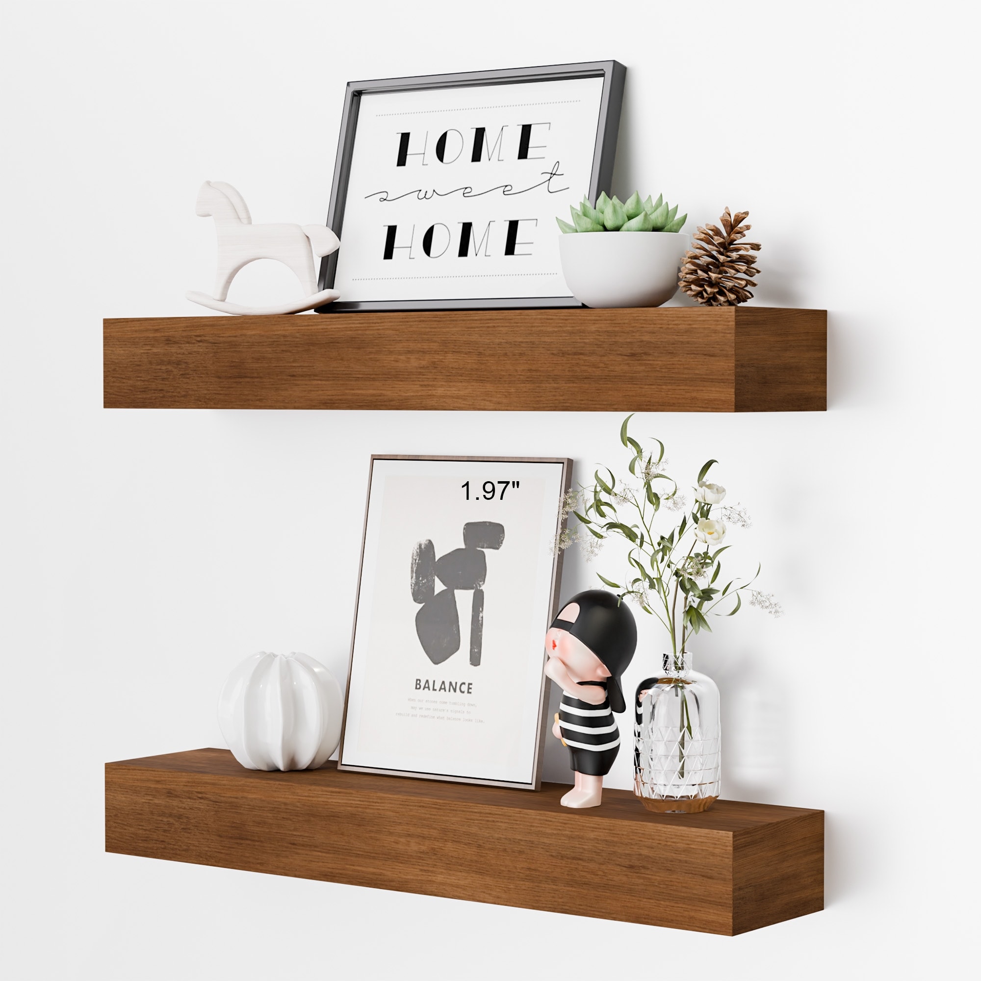 Set of 4 Wooden Floating Wall Shelves for Bathroom, Kitchen, Living Room