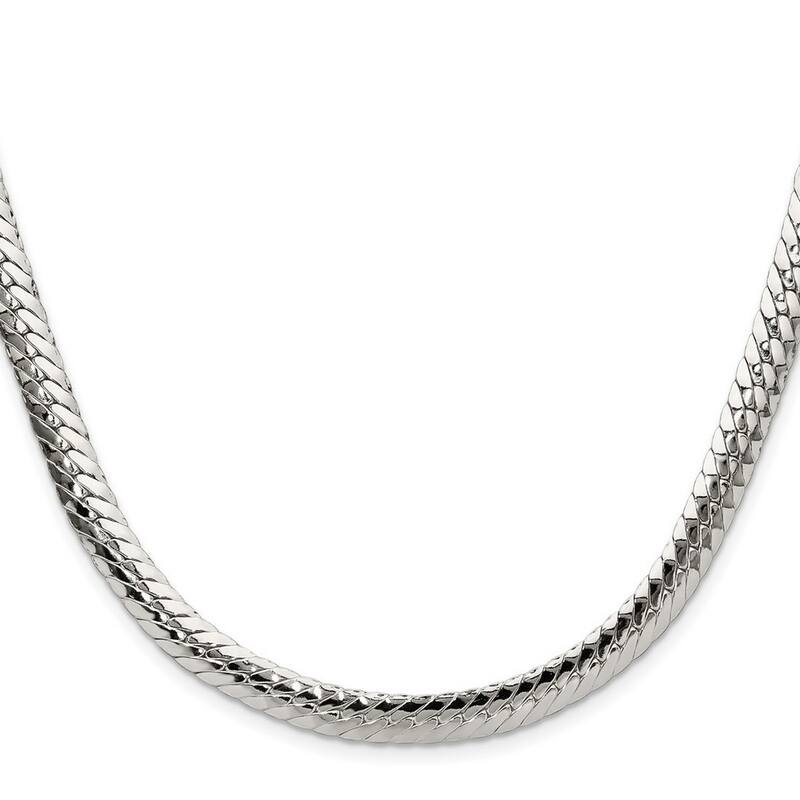 Curata 925 Sterling Silver 6.25mm Double Oval Flat Curb Chain Necklace for Men
