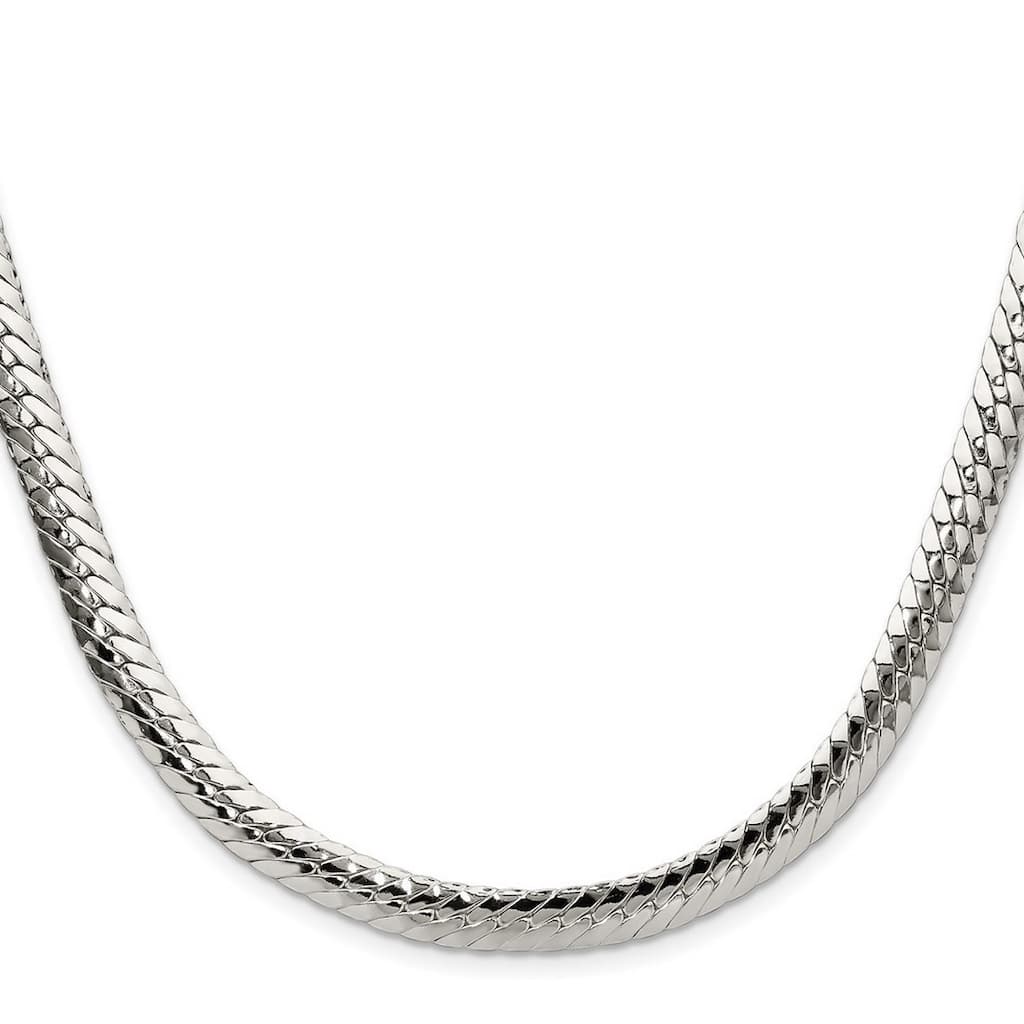 Curata 925 Sterling Silver 6.25mm Double Oval Flat Curb Chain Necklace for Men