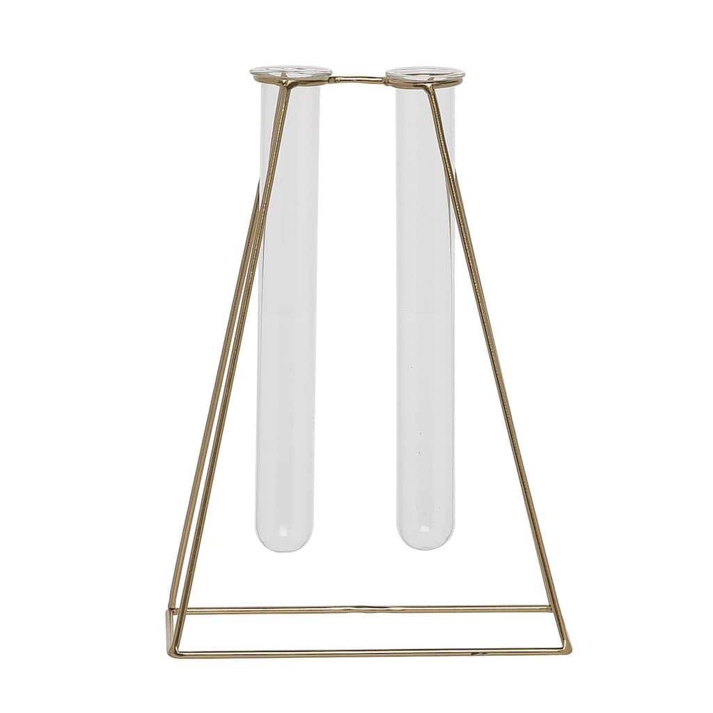 Transpac Metal 9.45 in. Gold Double Tube Vases Set of 3