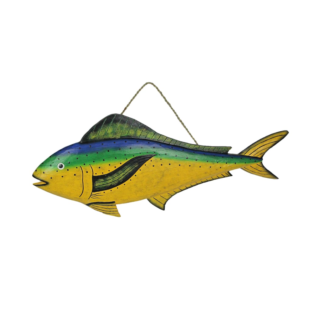 32 Inch Carved Wood Mahi Mahi Sculpture Wall Hanging Imitation Dolphin Fish Art