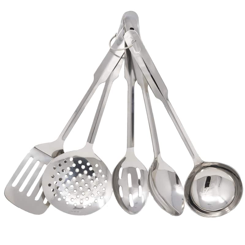 Amco 5 Piece Utensil Set - 14 in - Silver - 14 in