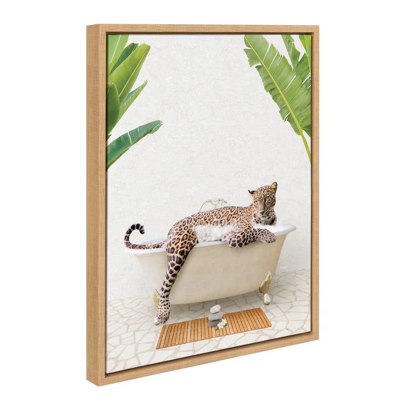 Kate and Laurel Sylvie Leopard Bali Bath Framed Canvas by Amy Peterson - 18x24