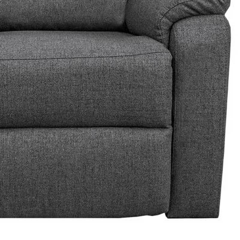 Fery 36 Inch Manual Recliner Chair, Gray Burlap, Cushioned Seat, Solid Wood