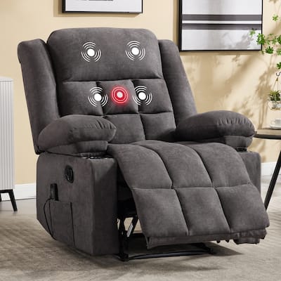 Ebello Manual Recliner Chair with Massage and Heat, Fabric Recliner with Cup Holders & Storage Pockets, Lounger for Living Room
