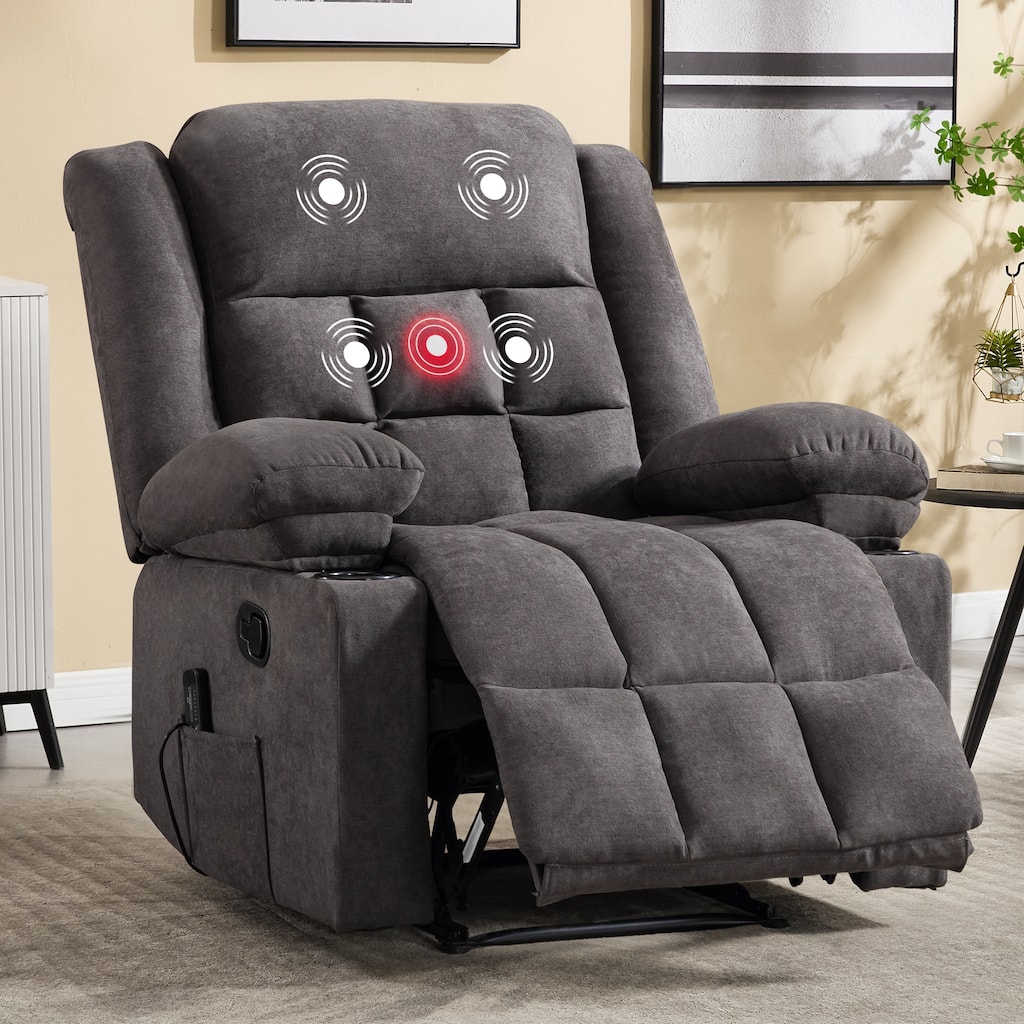Ebello Manual Recliner Chair with Massage and Heat, Fabric Recliner with Cup Holders & Storage Pockets, Lounger for Living Room