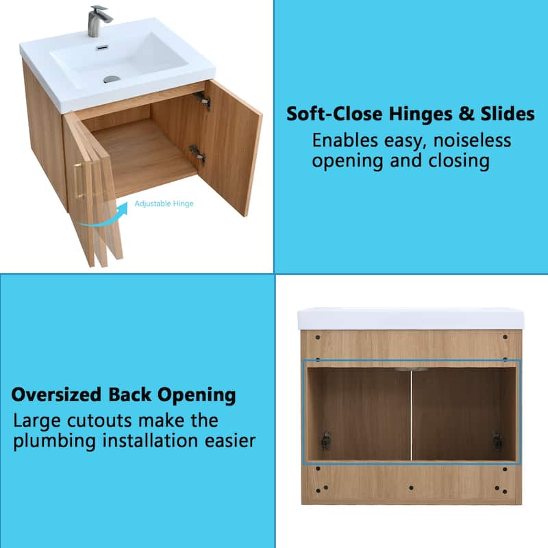 AlbyonD 24" 30" 36" Floating Bathroom Vanity with Sink and Faucet, Natural Oak