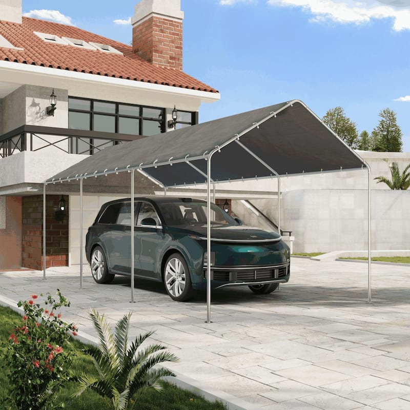 AVAWING Heavy Duty Carport, Waterproof & UV Resistant Outdoor Garage Shelter with Galvanized Steel Frame - Grey - 10'x20'