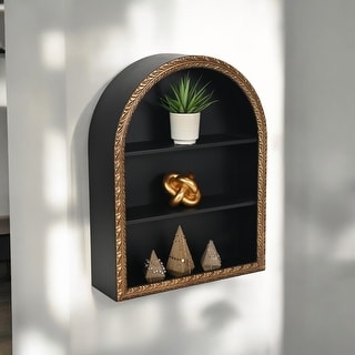 Mireza Ornate Framed Black & Gold 3 Tier Wooden Wall Shelf