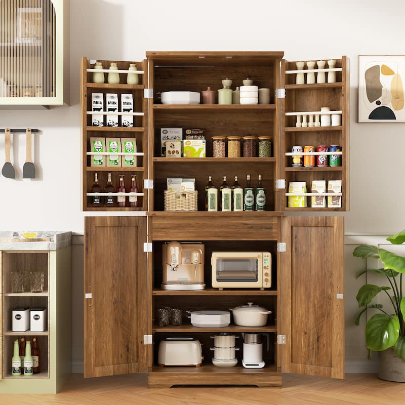 Kitchen Pantry Cabinet with Adjustable Shelves - Freestanding Storage Organizer