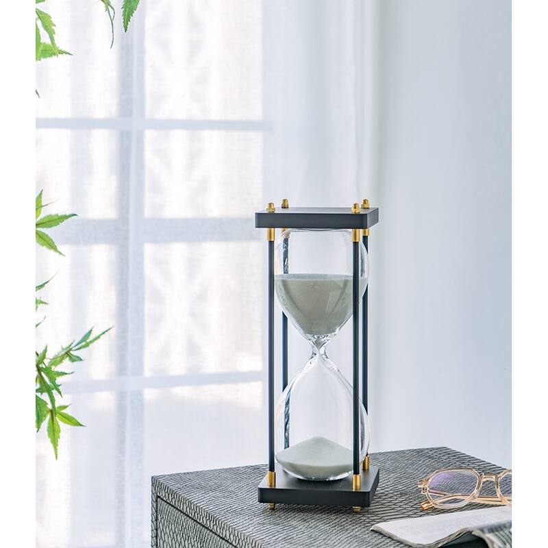 4.3x4.3x12" Hourglass With Wooden Frame, White