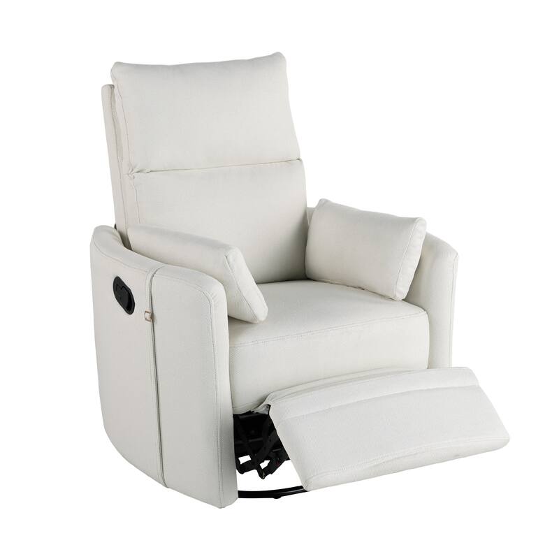 Manual Upholstered Swivel Rocker Recliner with 360° Rotation, Adjustable Backrest, and Removable Support Pillows