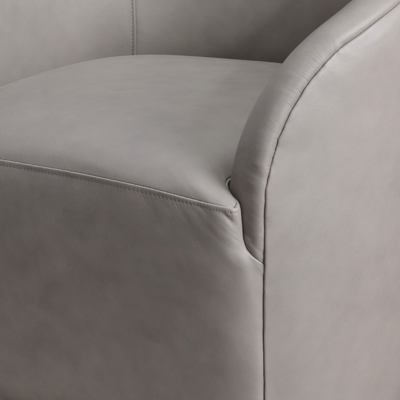 KINWELL 32"W Top Grain Genuine Leather Swivel Barrel Armchair