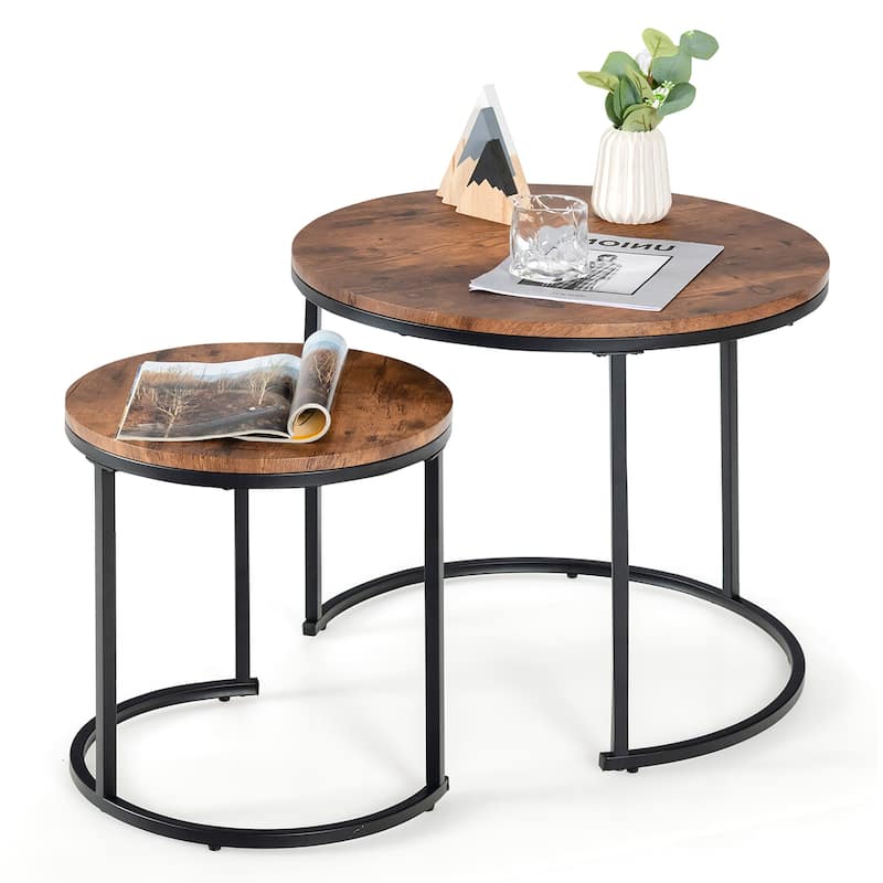 2PCS Nesting Coffee Table Stacking Side Tables Vintage End Tables - Coffee