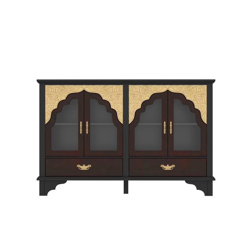 Solid Wood Carved Console Table Accent Cabinet Side Table Rustic - 60.2"