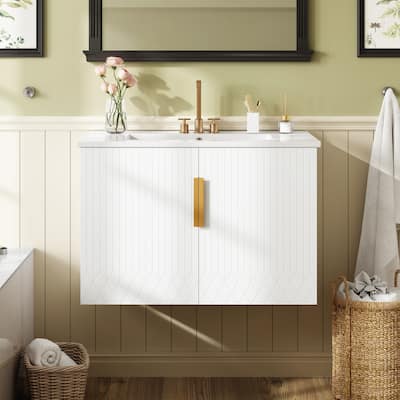30" Wall Mount Bathroom Vanity with Ceramic Sink