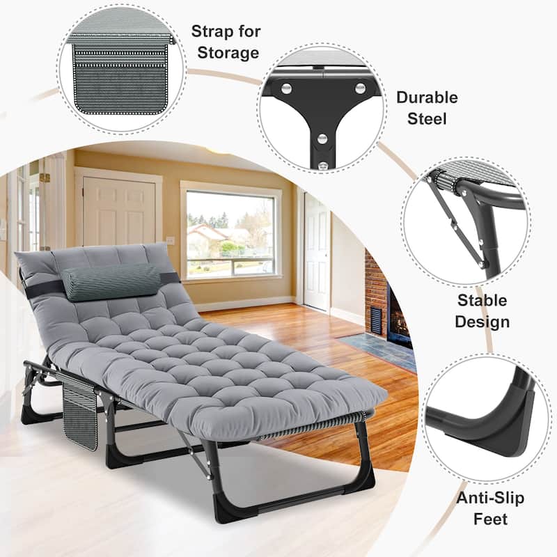 DoCred Folding Chaise Lounge Chair, Camping Cot with Removable pad - 75"