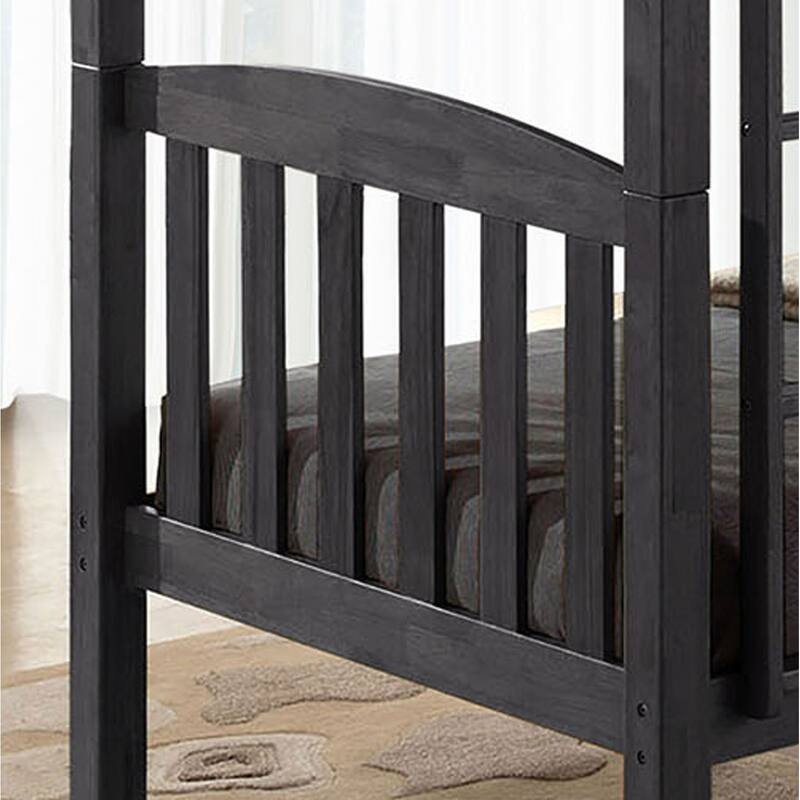 Furniture of America Maurice Gray Solid Wood Twin Over Twin Bunk Bed with Attached Ladder