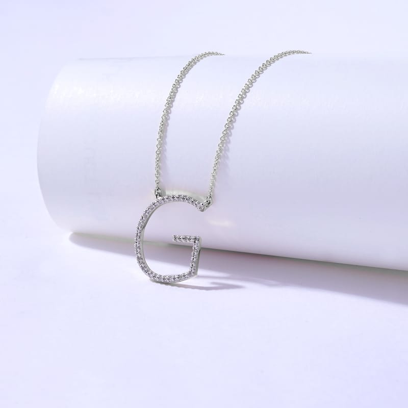 1/20ct TDW Diamond Classic Initial Pendant Necklace in Silver for Women - G - White