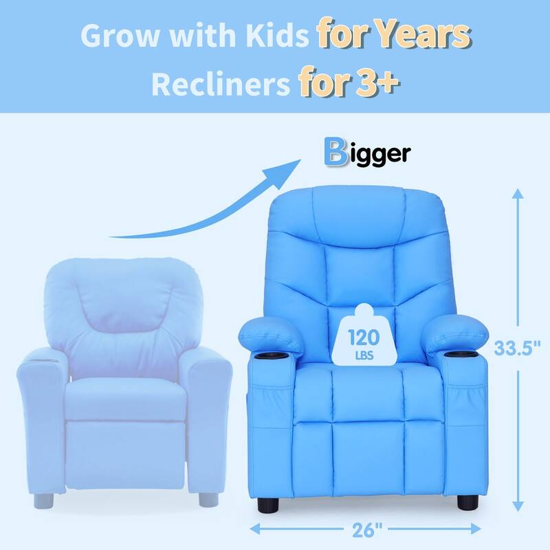 MCombo Big Kids Recliner Chair with Cup Holders - 28.3"(L)x26.0"(W)x34.2"(H)