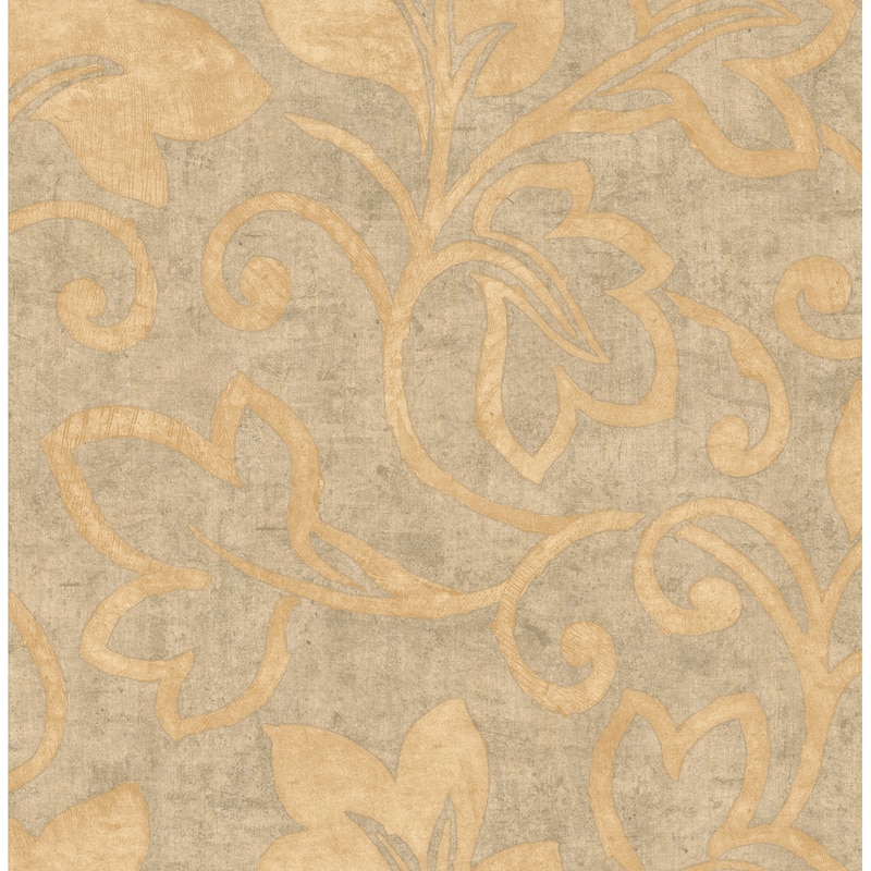 Seabrook Designs Ferne Leaf Scroll Unpasted Wallpaper - 20.5 in. W x 33 ft. L - Camel