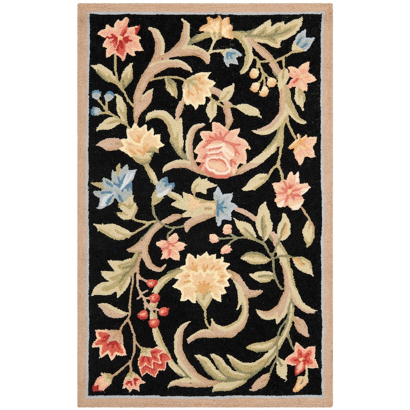 SAFAVIEH Handmade Chelsea Jacomine French Country Floral Scroll Wool - 2' 6" x 4' - Black - Runner/Rectangle