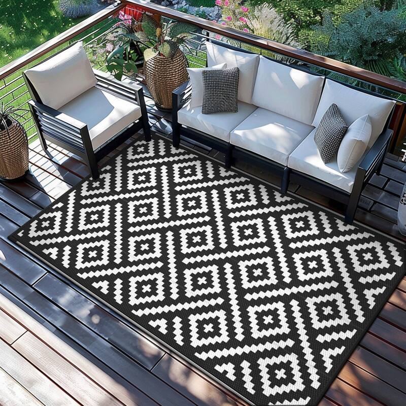 Outdoor Rug for Patio Clearance, Black&White