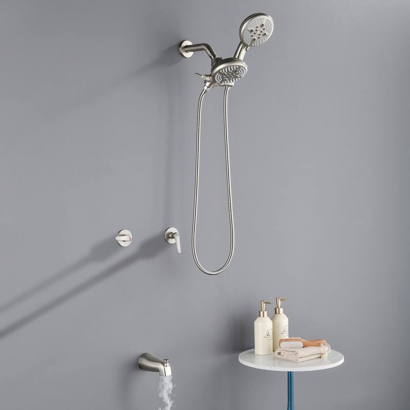 Modland 2-Handle Tub and Shower Faucet Set Dual Head 5-Setting Brass Valve Kit with Lift-Rod Spout