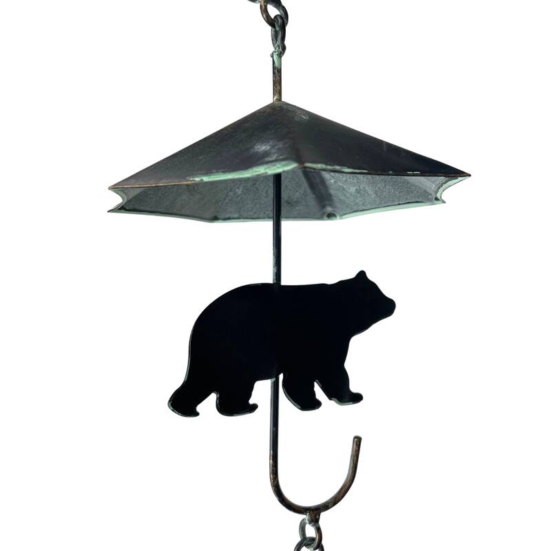 Rustic Black Bear & Umbrella Rain Chain - 75" Long Distressed - 4.25 X 75 X 4.25 inches