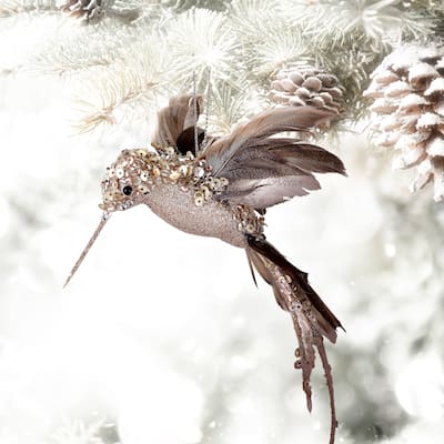 8" Hummingbird Ornament Set of 6 Beaded, Glitter, Sequin