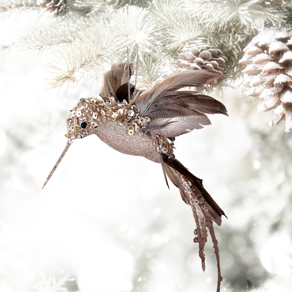 8" Hummingbird Ornament Set of 6 Beaded, Glitter, Sequin