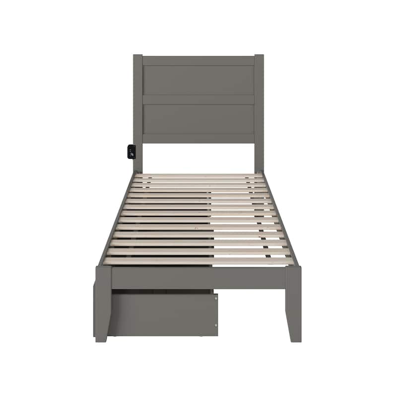 Twin XL Bed with Drawers - Grey Storage Platform Bed Frame - Modern Coastal Style