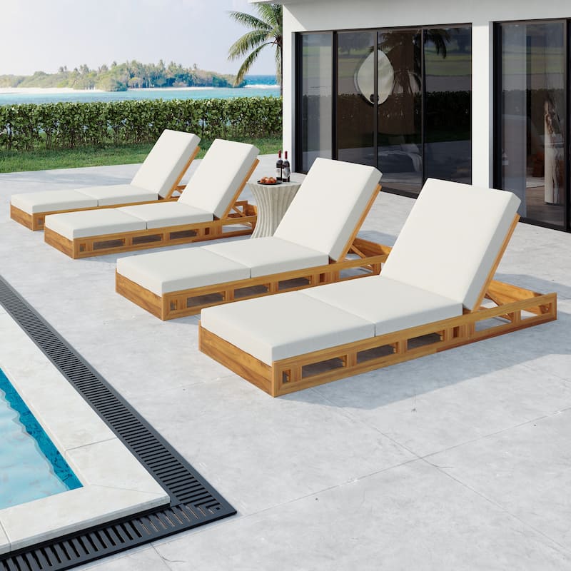 Christopher Knight Home - Isabella Acacia Wood Patio Chaise Lounge Set - Teak+Cream+4 Piece