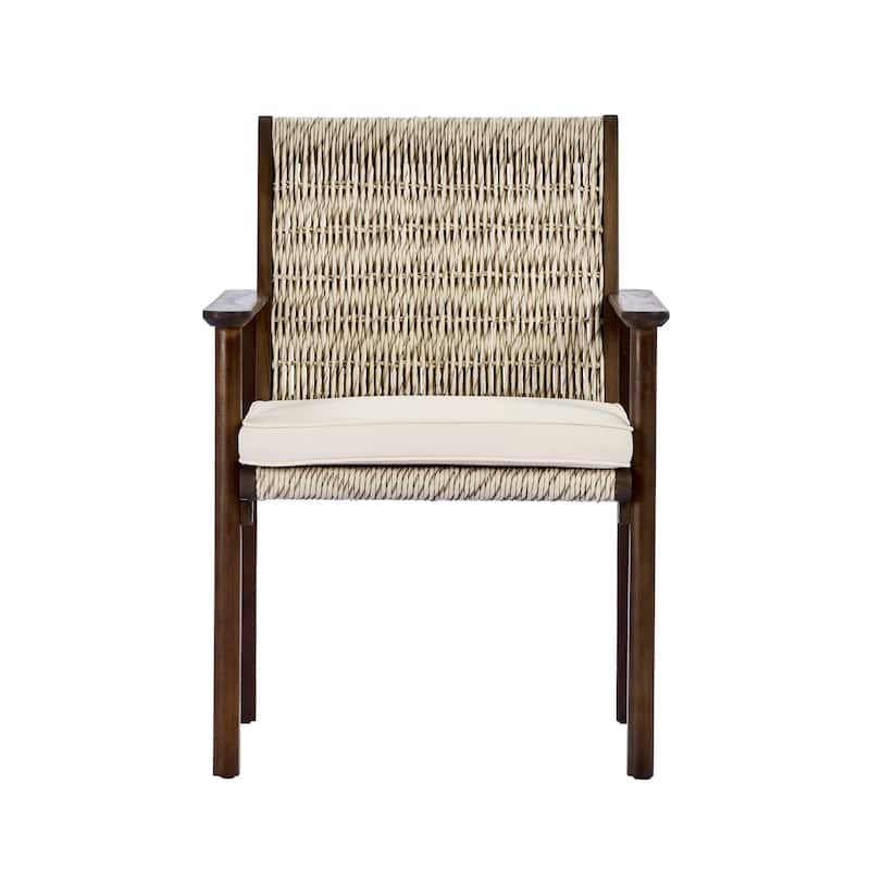 Christopher Knight Home - Outdoor Acacia Wood Dining Arm Chair with Wicker Back and Waterproof Cushions