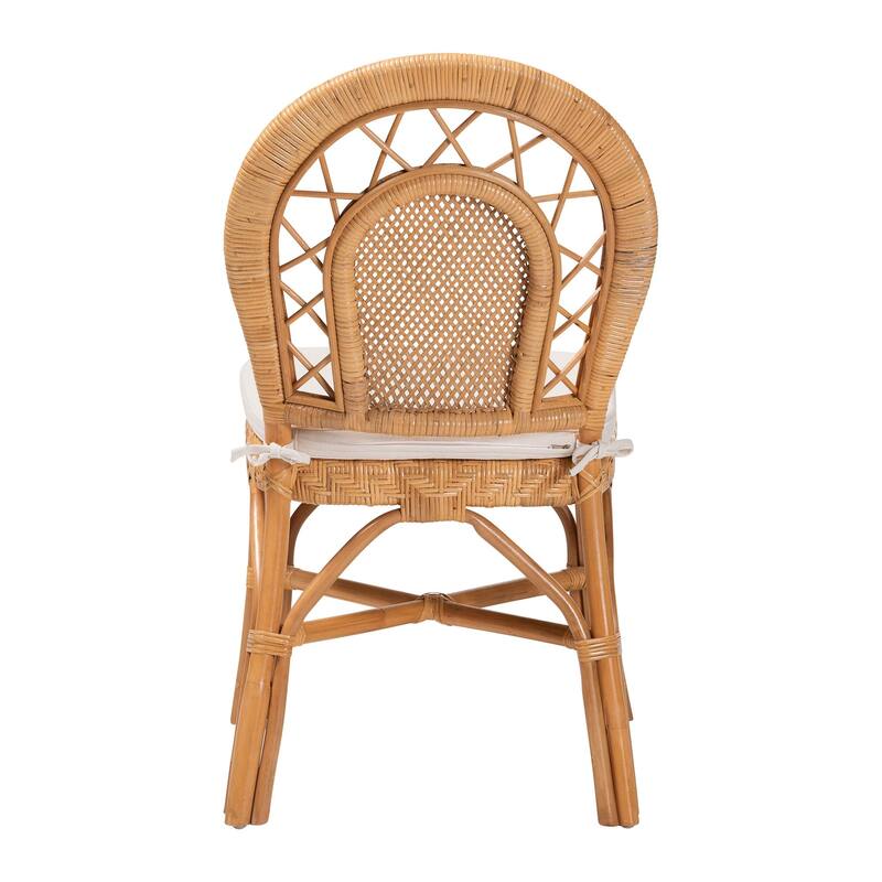 Adam Natural Rattan Dining Chair with Curved Backrest and Removable Cushion - Handwoven Wicker Accent Chair for Dining Room