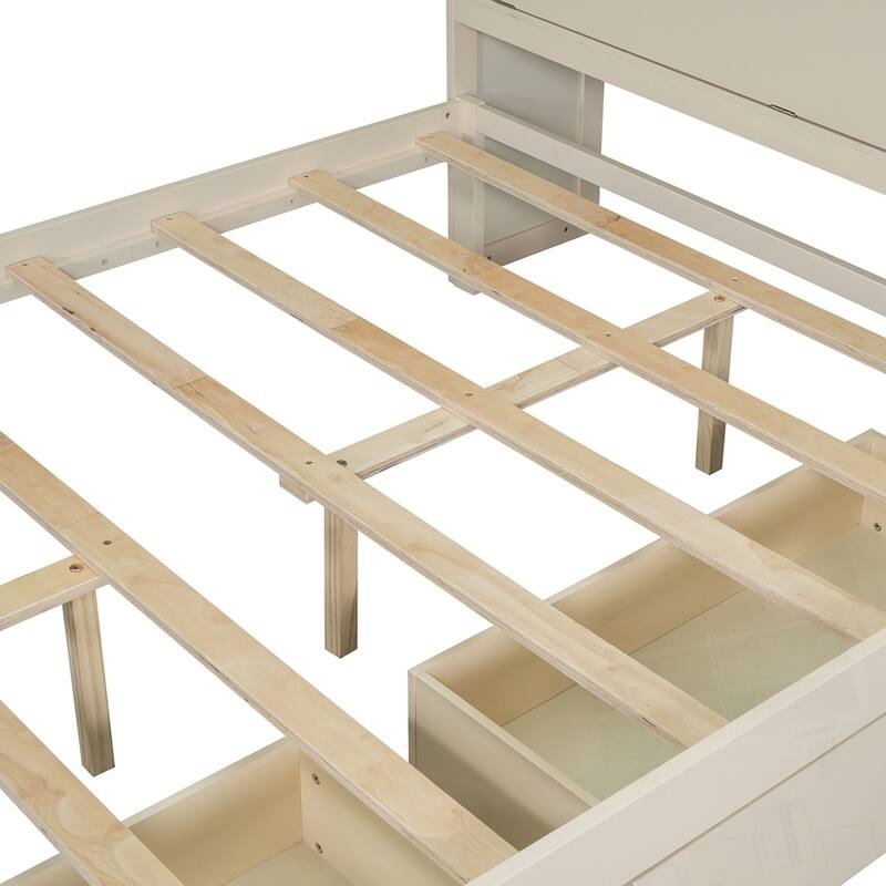 Full Size Wooden Platform Bed with USB and Drawers