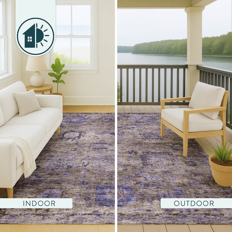 Machine Washable Indoor/ Outdoor Vintage Traditional Chantille Rug
