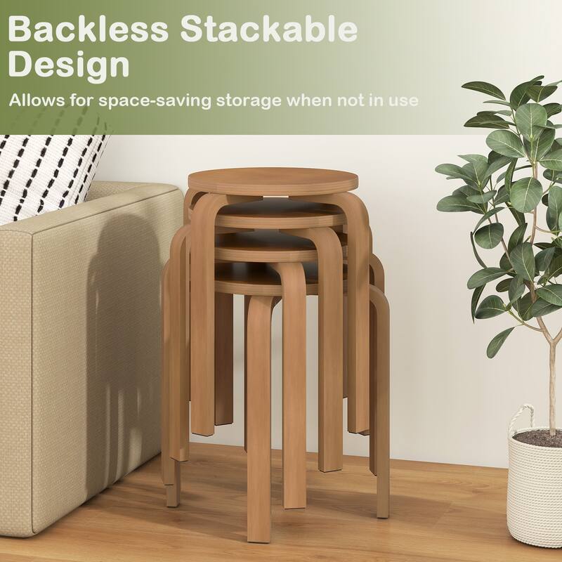 Gymax Set of 4 18'' Stacking Stool Round Dining Chair Backless Wood