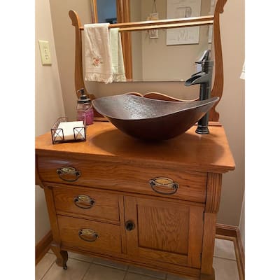 SimplyCopper 20" Oval Copper Vessel Bathroom Sink Sleigh Style in Hammered Aged Copper - 20" x 14.5" x 5" Center 7" Ends