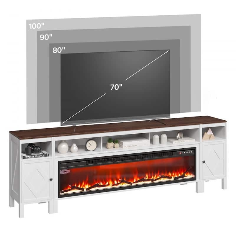 60-Inch Electric Fireplace TV Stand in White for Large TVs Adjustable Heat and Flame Settings - 60.79” x 6.3” x 13.98”