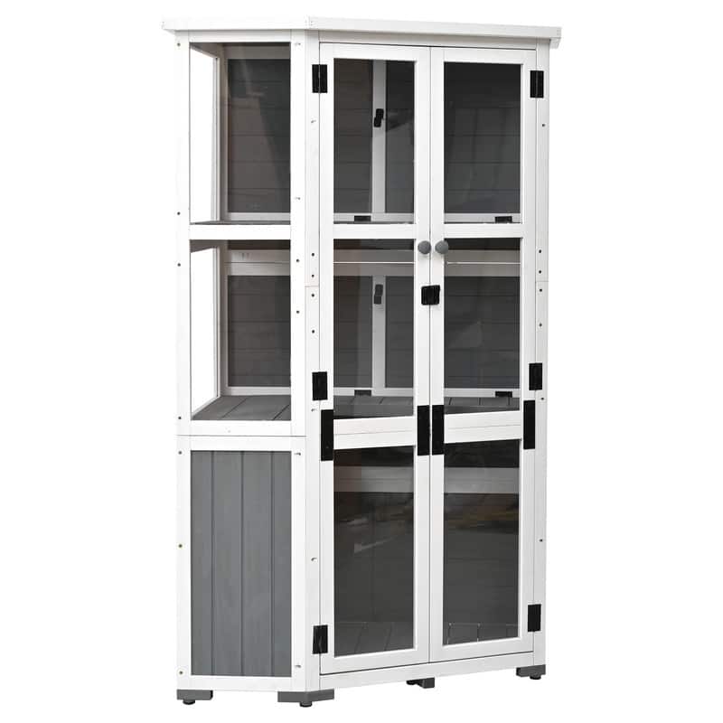 63'' Height Garden Wood Storage Cabinet Outdoor Tool Storage Shed, Mini Greenhouse Cold Frame