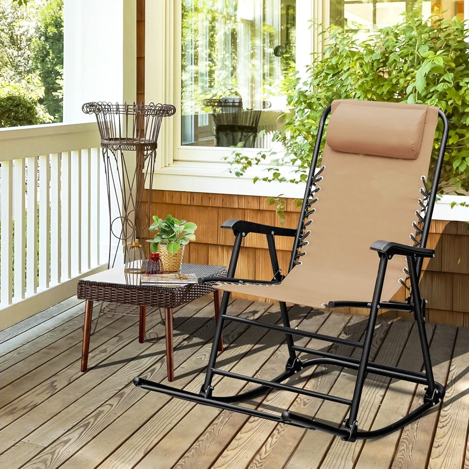 椅子 Folding rocking chair Folding Rocking Chair, Zero Gravity Rocking Camping Chair - Bed