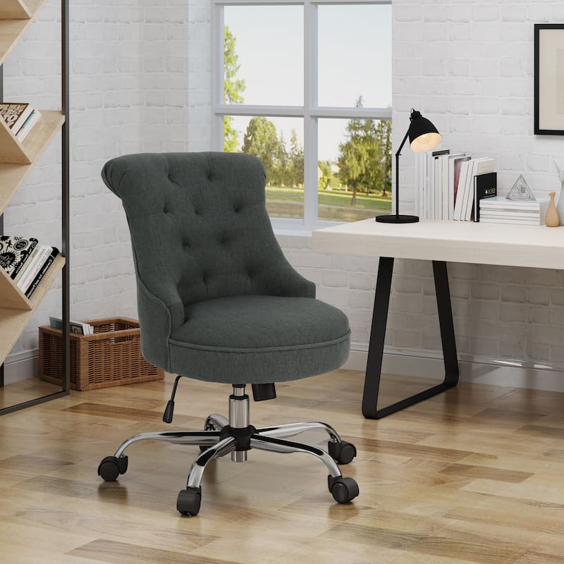Fashion Office Chair Tufted Diamond Stitch Office Chair with Lift Mechanism, Chrome Base and Casters, for Office - Grey