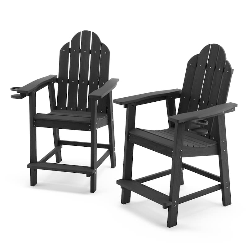 LUE BONA Plastic Tall Adirondack Chairs Patio Bar Stool,Bar Height Arm Dining Chairs for Deck, Balcony - Black