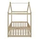 preview thumbnail 6 of 69, Playhouse Design House Bed Frame with Fence, Roof & Semi-Enclosed Space, Sturdy Pinewood Construction