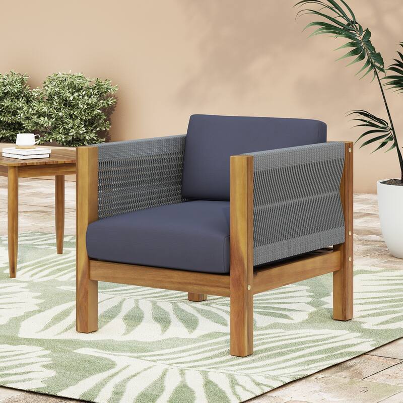 Roomfitters Modern Outdoor Club Chair with Rope Sides and Cushions, Single Seater for Patio or Balcony