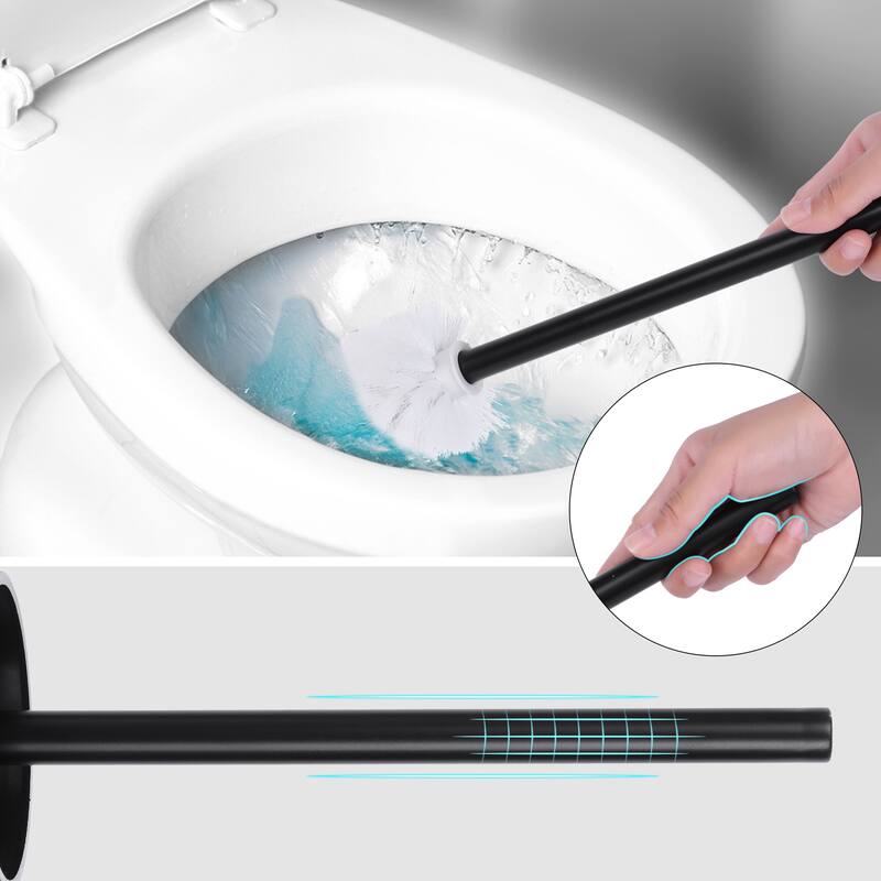 Stainless Steel Toilet Bowl Brush and Holder Wall Mounted Bathroom Essentials - Black