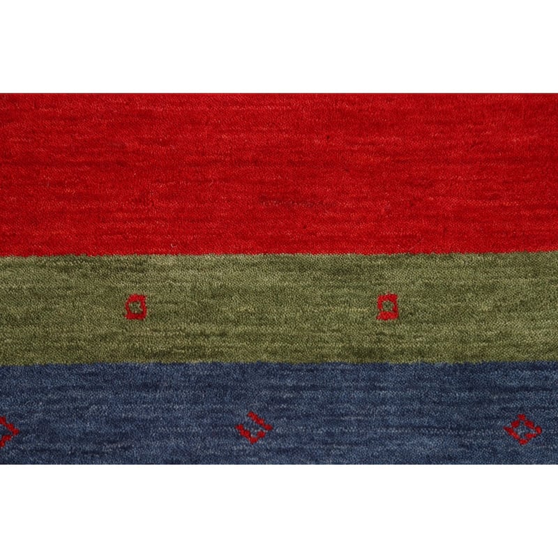 Striped Red Gabbeh Oriental Area Rug Handmade Wool Carpet - 5'8"x 7'11"