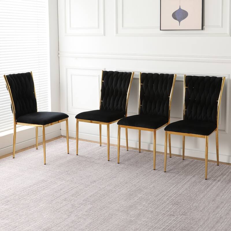 Modern Simple Velvet Dining Chair, Family Bedroom Stool Back Student Table Chair, Gold-Plated Metal Chair Legs (Set of 4)
