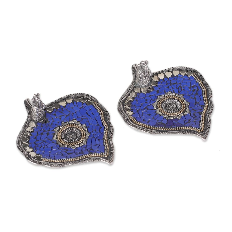 Novica Handmade Blue Betel Aluminum Incense Holders (Pair)
